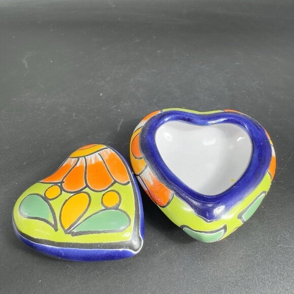 Mexican Pottery Heart Shape Trinket Dish Holder Jewelry Holder Container Marked - Picture 7 of 12